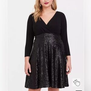 Torrid Black Crossover Jersey and Sequin Long Sleeve Skirter Dress Size 18